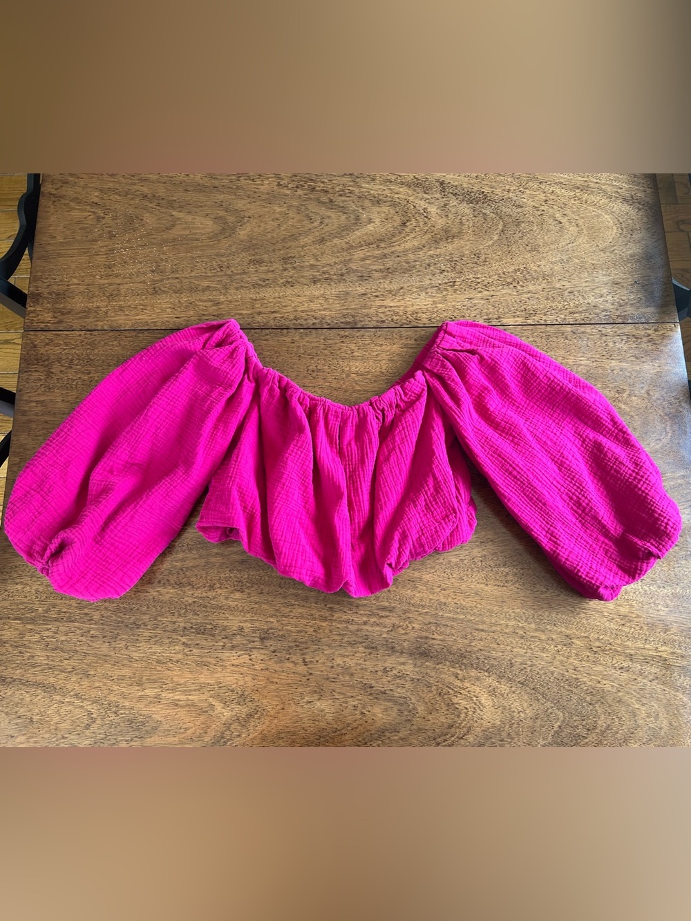 Future Collective Jenny K Lopez Hot Pink Gauze Off Shoulder Crop Top M